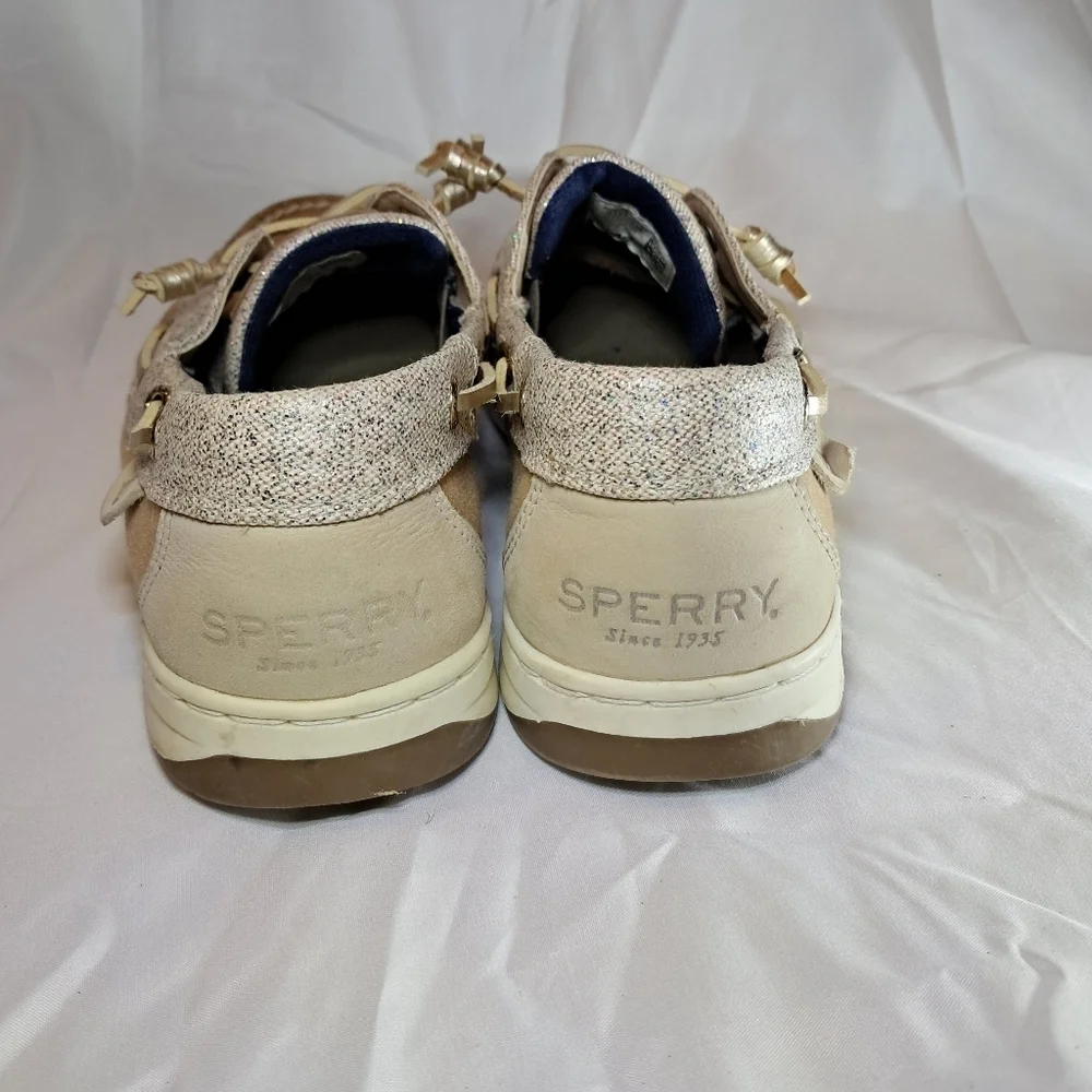 Sperry Top Siders Rosefish Slip On Shoes Womens Size 9.5 Tan Sparkle